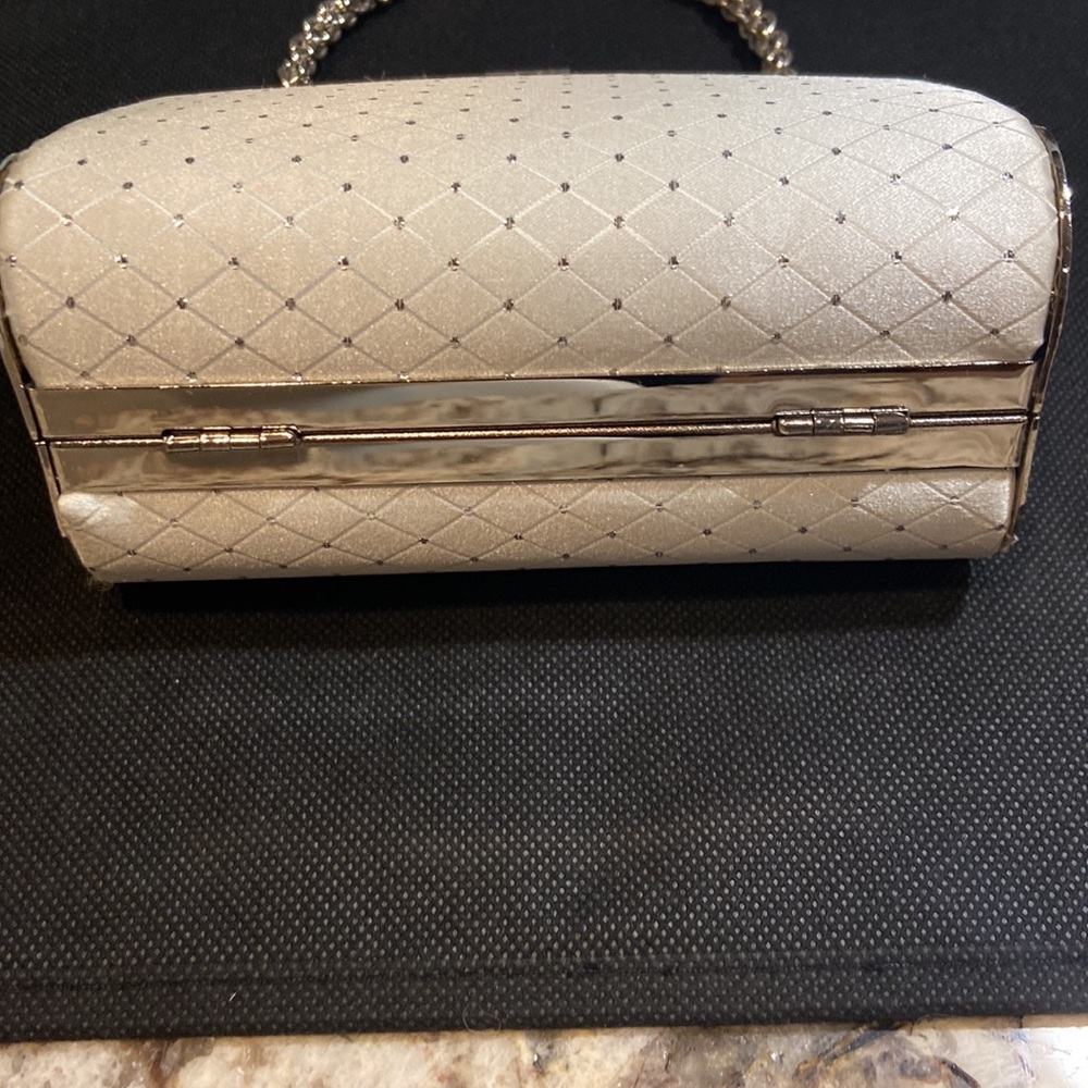 Vintage Glam Evening Bag Ivory Rhinestone Clutch Top Handle Bridal Prom - Picture 9 of 12